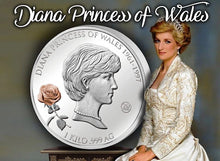 Load image into Gallery viewer, DIANA PRINCESS OF WALES 20th Anniversary 1 Kilo Silver Coin 25$ Solomon Islands Only 99 Ever Struck Extremely Rare &amp; Hard To Find
